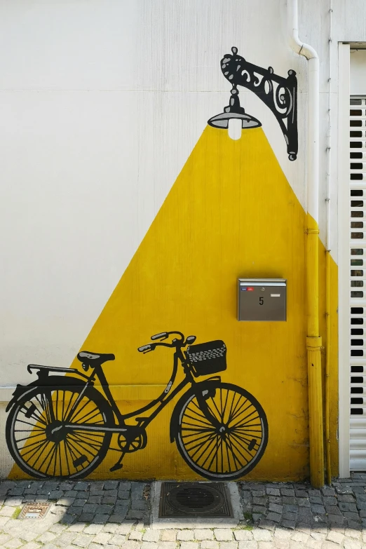 a painting of a bicycle on the side of a building