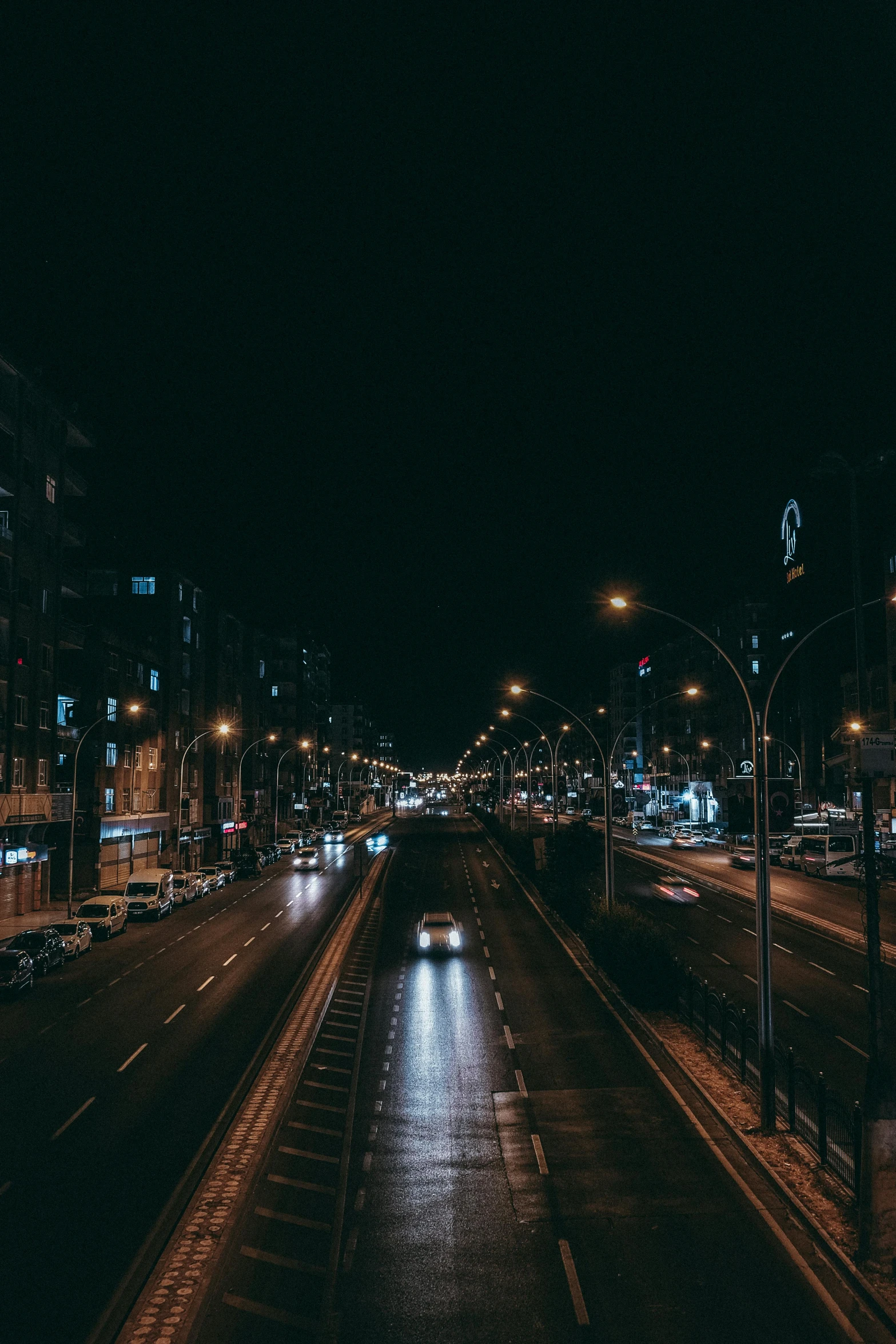 night time traffic on the road of the city