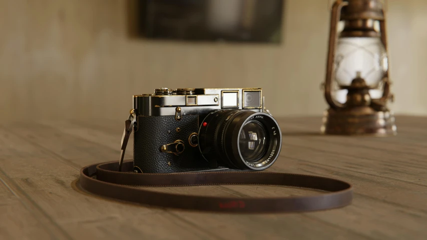 a camera sitting on top of a wooden table