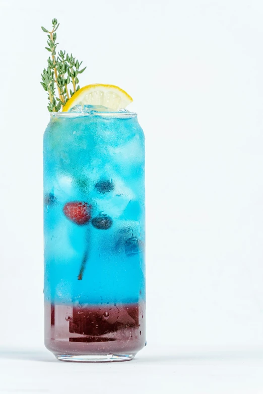 a blue drink has red wine and a rosemary