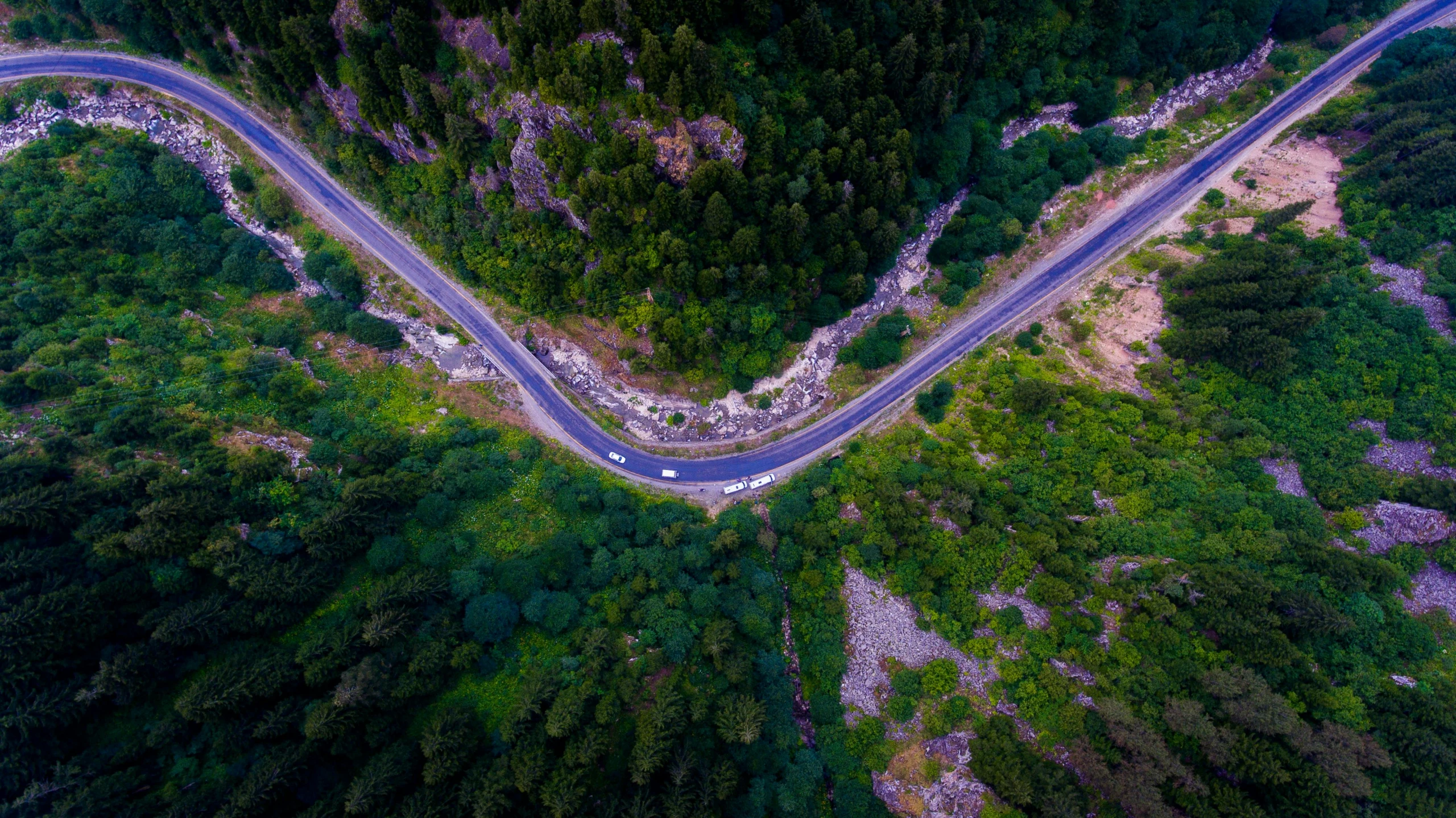 a road winding through the woods and into the sky