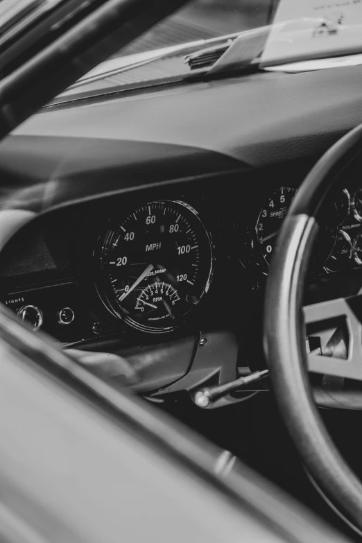 a picture of the inside of an old car