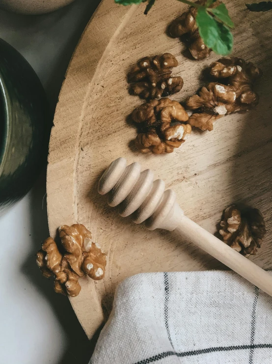 walnuts on the table with a honey drizzle