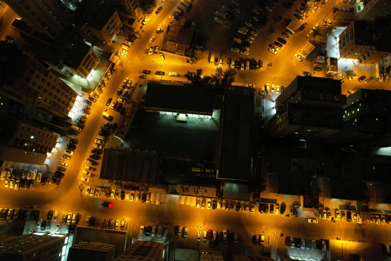 a city at night in a top view