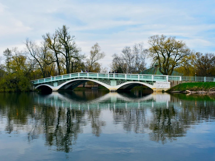 bridge over river with walkway on beautiful day