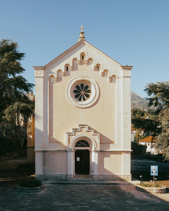 a large old style church in an arid area