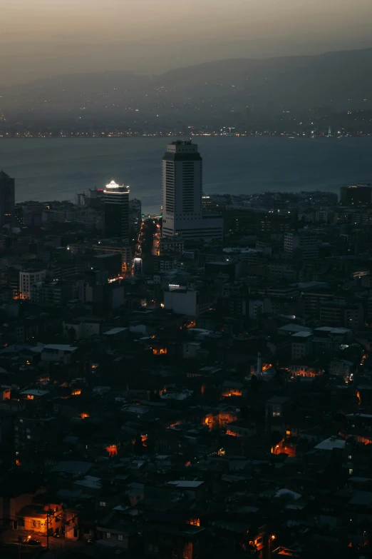 a view of the city with a very large body of water