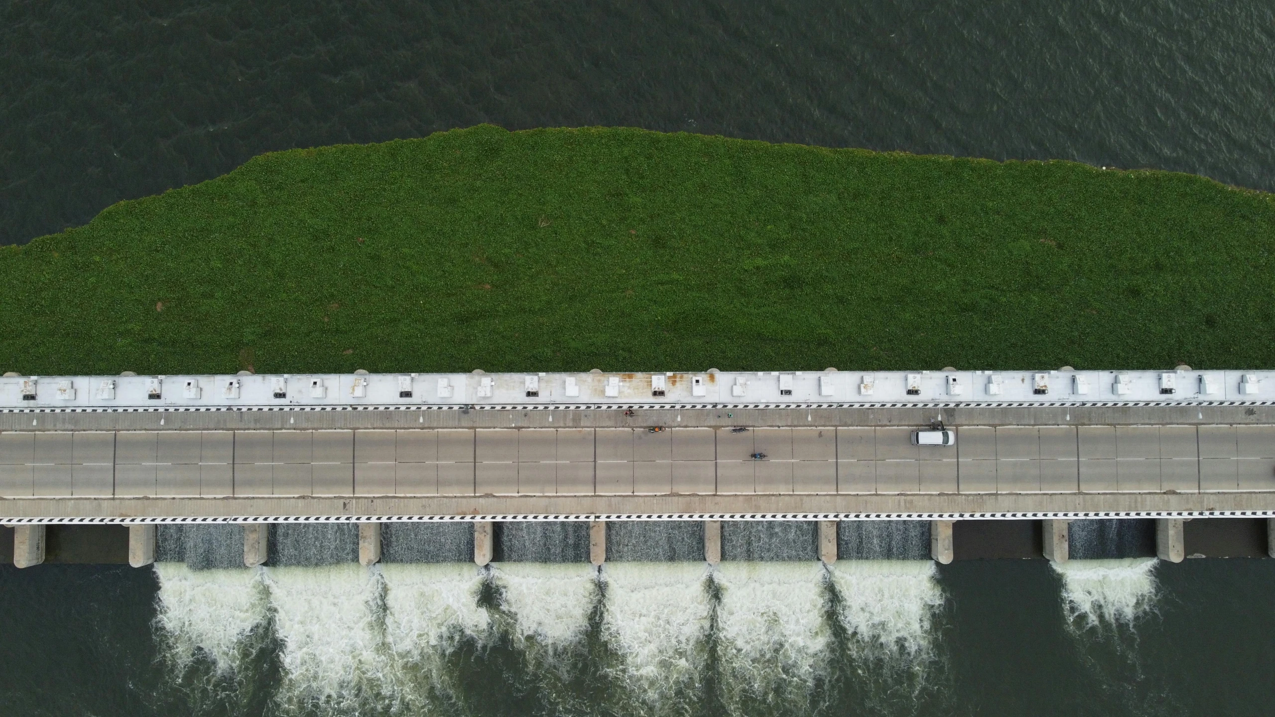 a very long bridge over some water