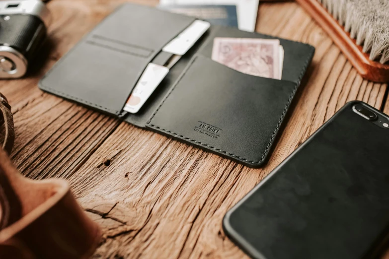 a wallet that is laying on top of a table