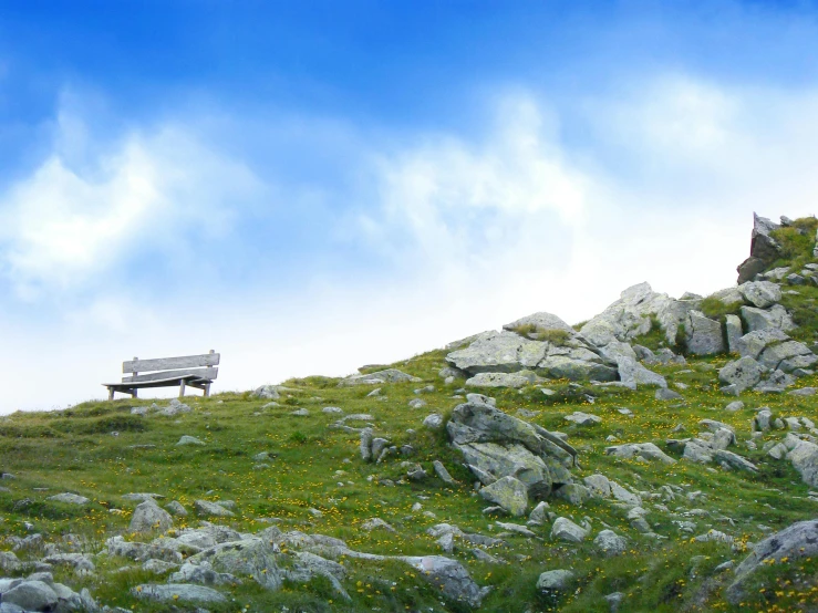 a bench on a hillside in the middle of nowhere