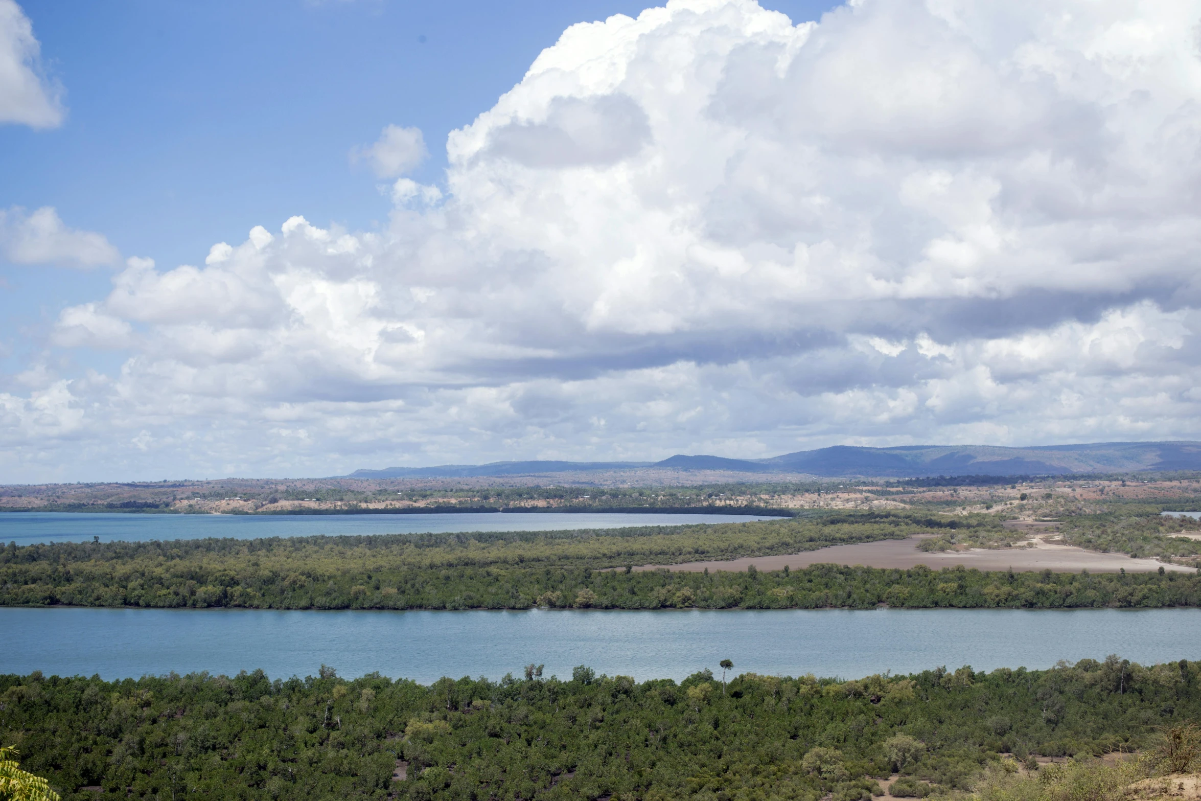 the view from an overlook overlooking the lake