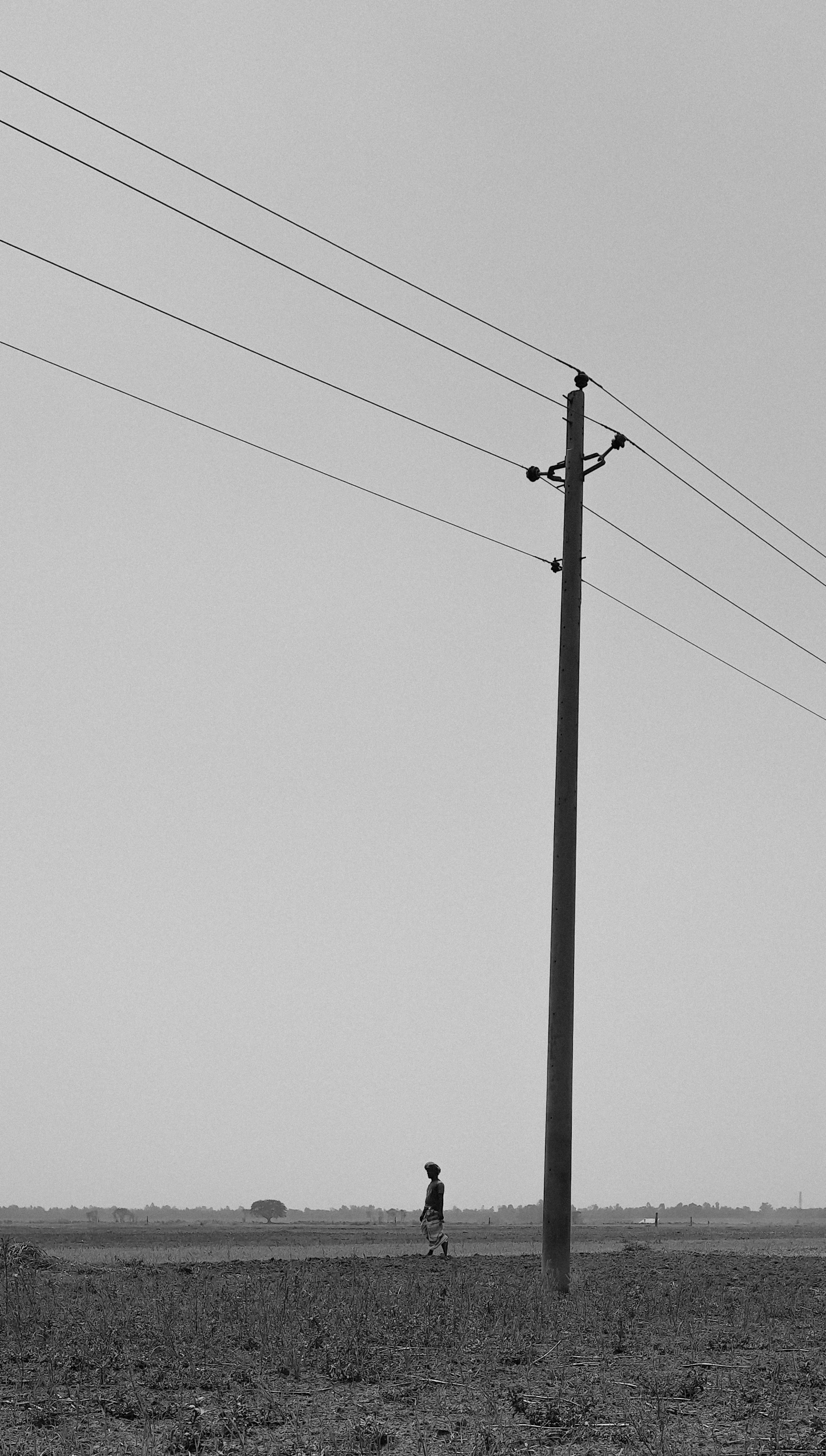 an image of two men standing by the telephone poles