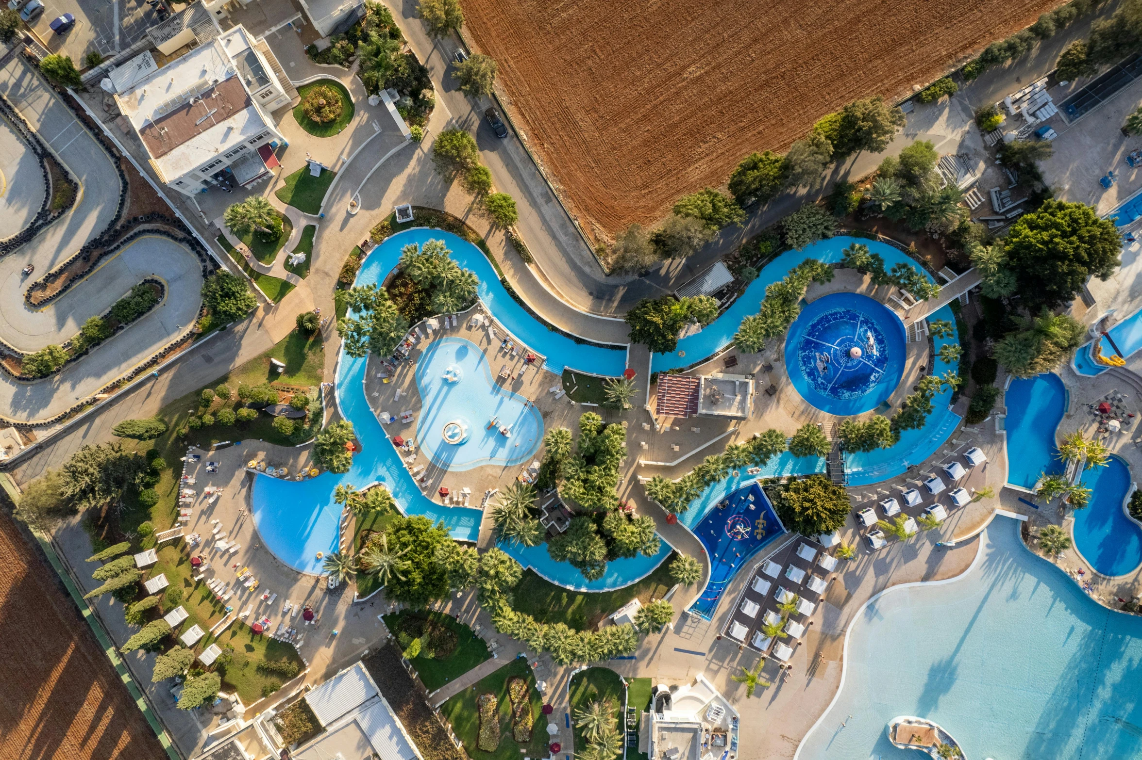 aerial view of a swimming area with some slides