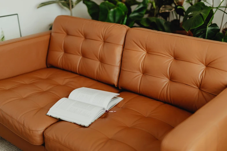 a couch and a chair with a newspaper on the couch