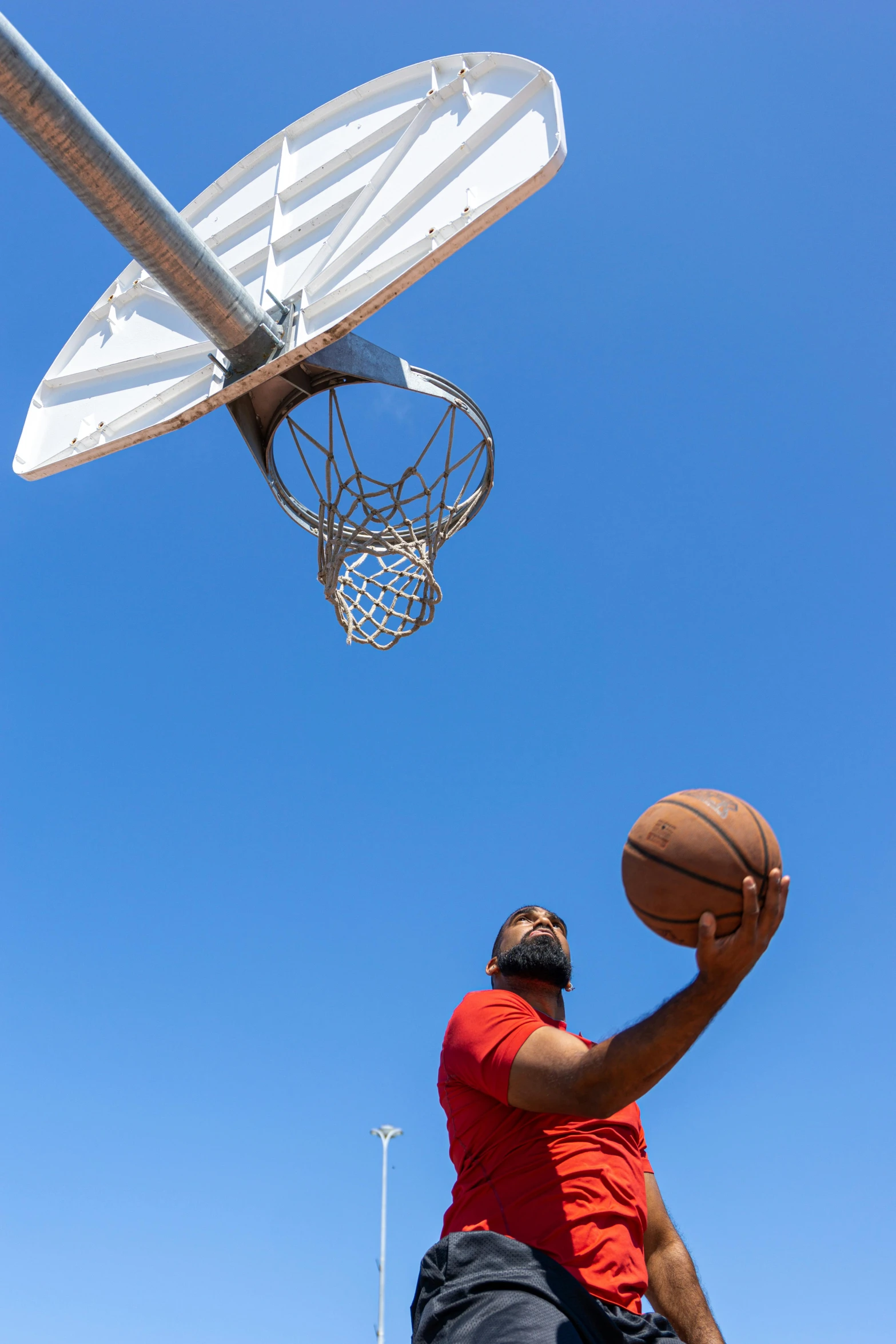 a basketball player gets ready to get the ball flying in front