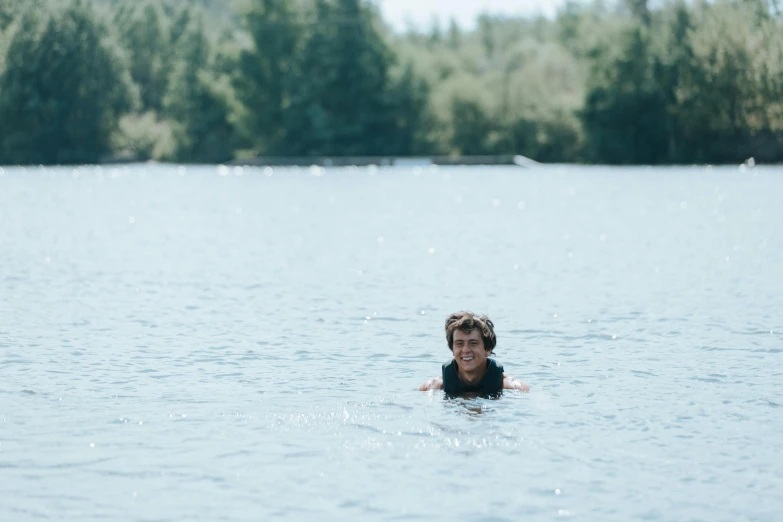 a man swimming in the middle of the water