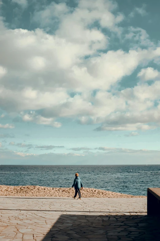 a person is walking along the beach with a kite in his hand