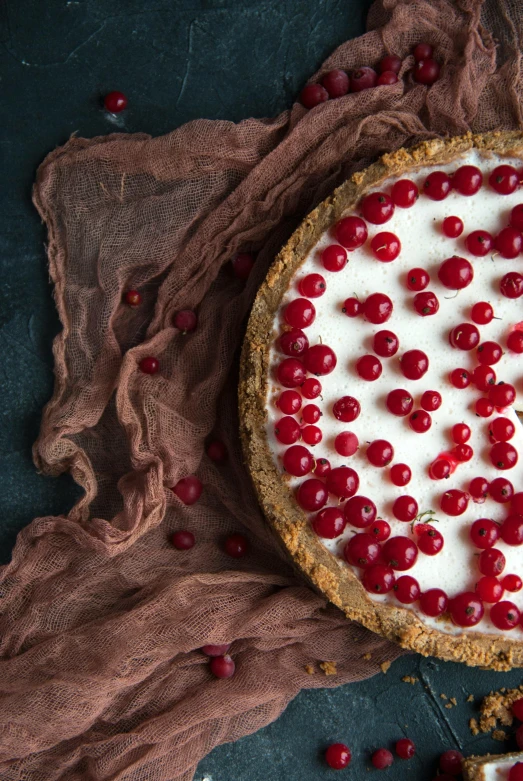 a delicious dessert with cherries is on display