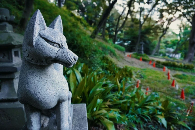 a close up of a statue of a cat