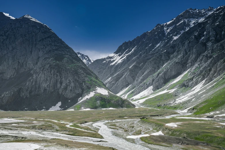 some snow mountains and a river on the ground