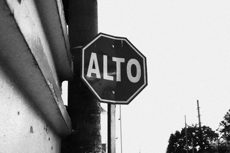 a black and white po of a stop sign