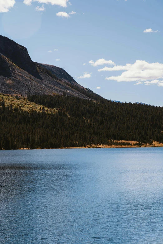 blue skies reflected in the water of a mountain lake