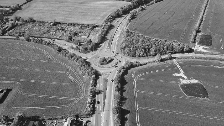 an aerial view of the intersection of two roads