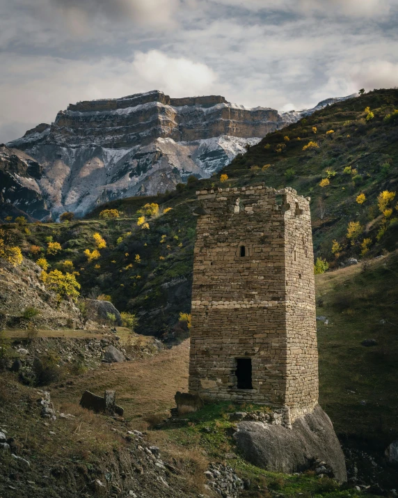 a stone tower in the middle of nowhere