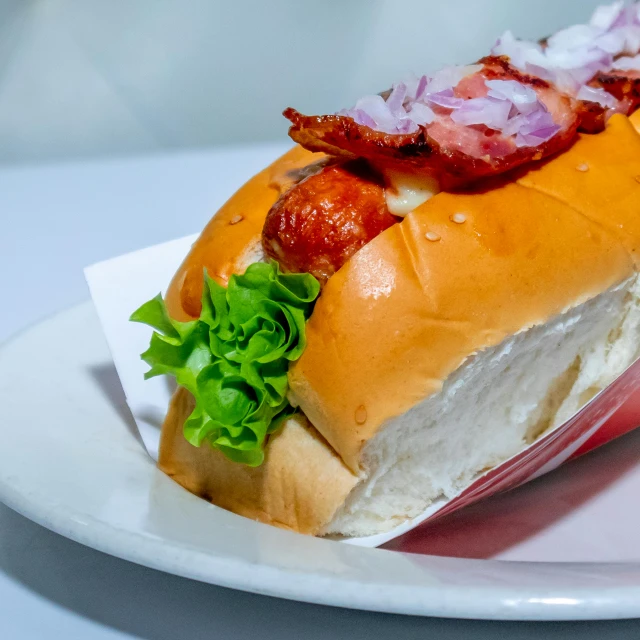 dog with mayonnaise and garnish on white plate