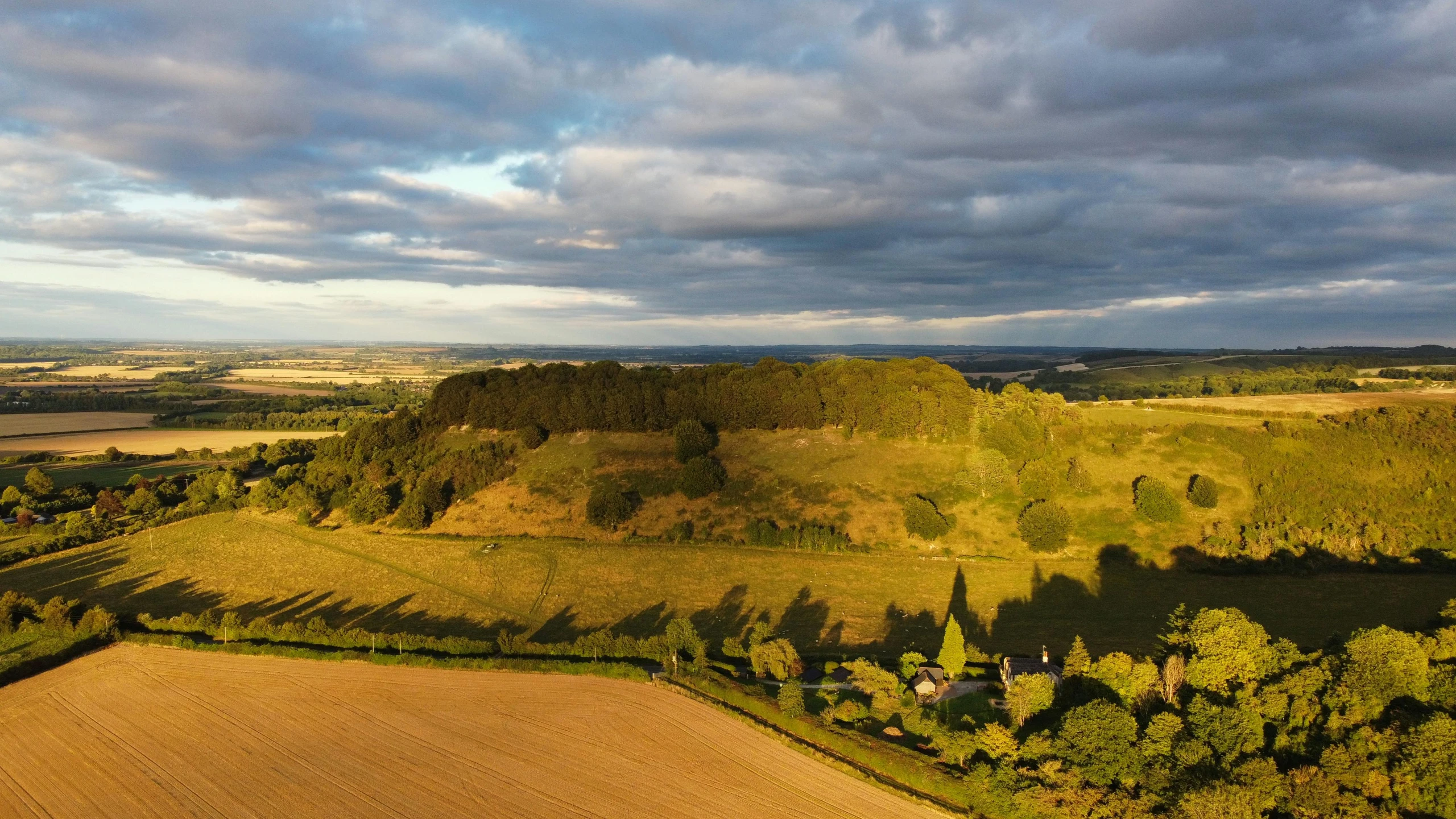 a view from the air of some green hills