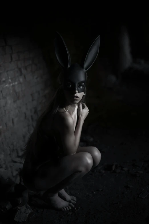 a  woman in bunny ears poses for a picture