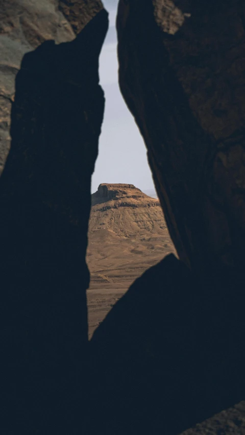 a lone bird is standing beneath a cliff