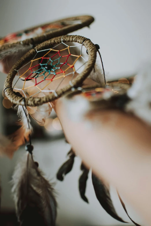 a brown, cream, and blue colored dream catcher