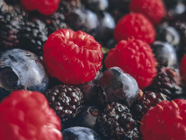 various berry and raspberry fruit are seen here