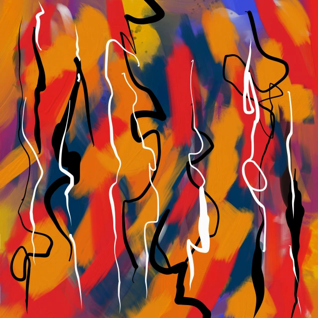an abstract painting with multiple images of different colors and shapes