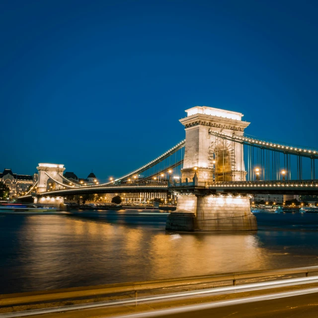 a long exposure of an old suspension bridge over the river