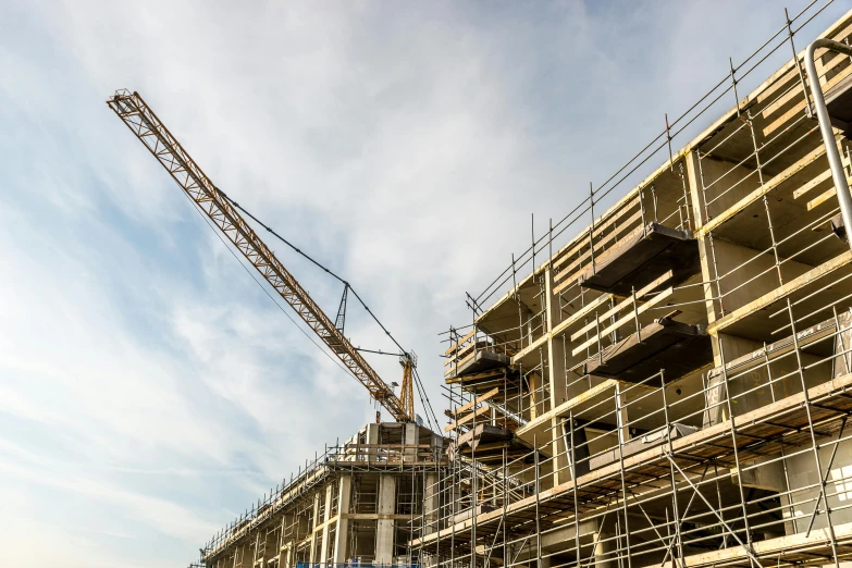 there is a building under construction with scaffolding on it