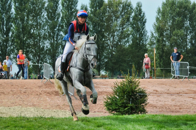 a rider and her horse jumping over an obstacle