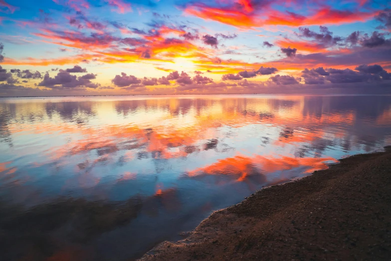 sunset reflecting off water with clouds in the sky