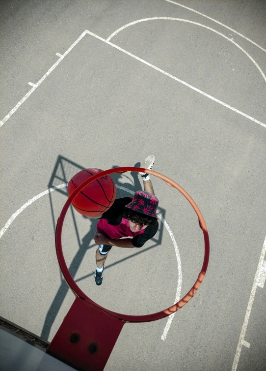 this is an overhead view of a person playing basketball