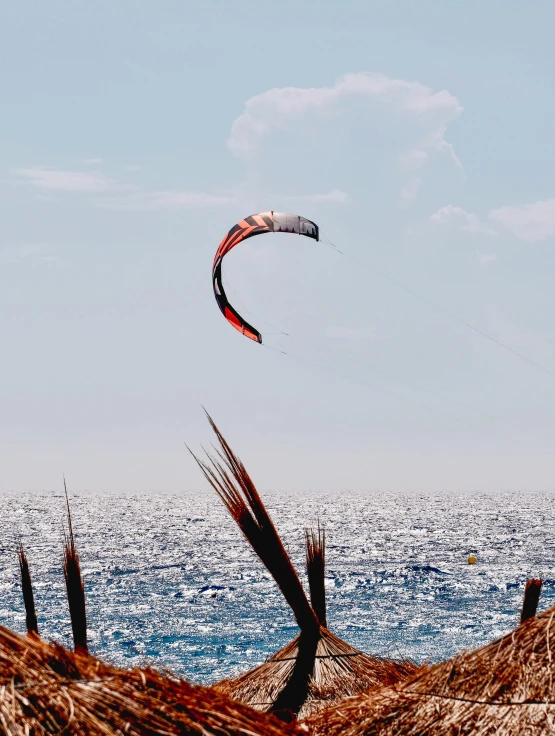 a person para sailing on the ocean with a blue sky and water in the background