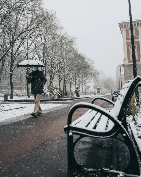 person with umbrella standing outside in the snow