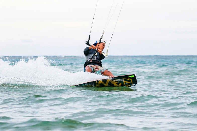 a person parasailing in the middle of water