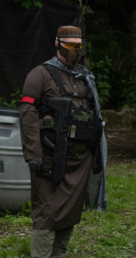 an older man is dressed in full military gear