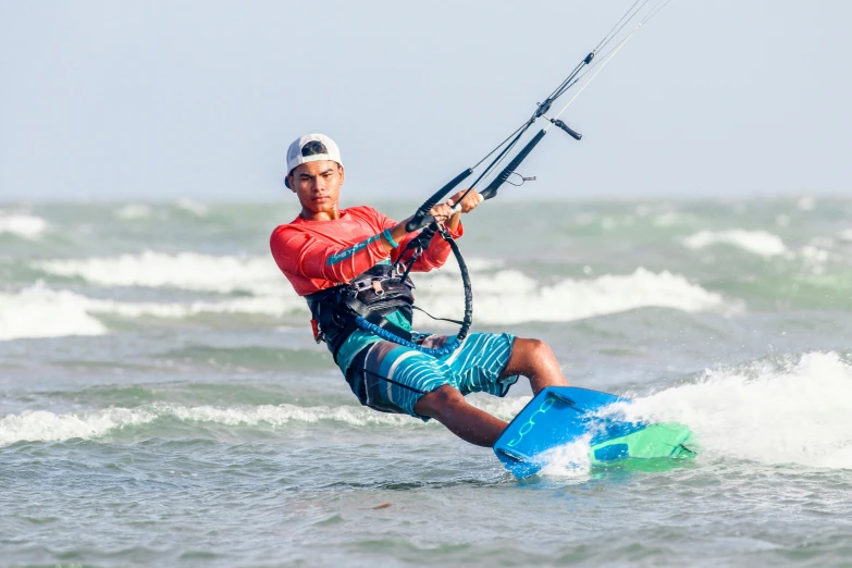 a guy is wind surfing on some very choppy water