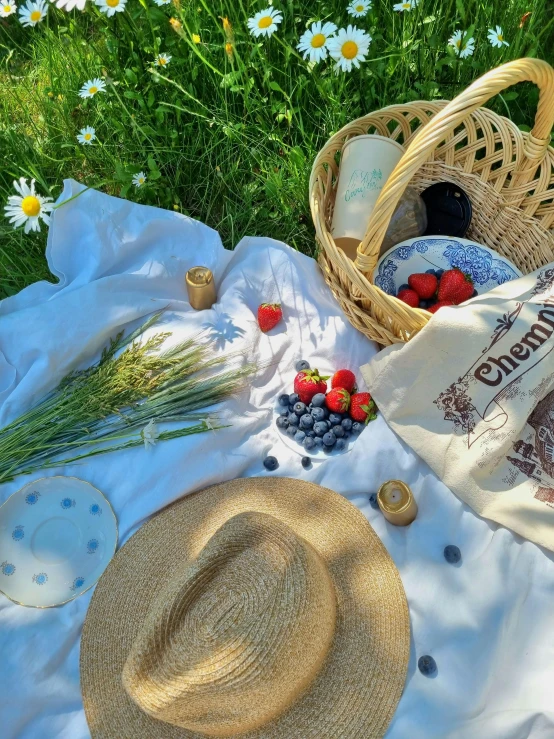 a picnic setting in a garden in the sun