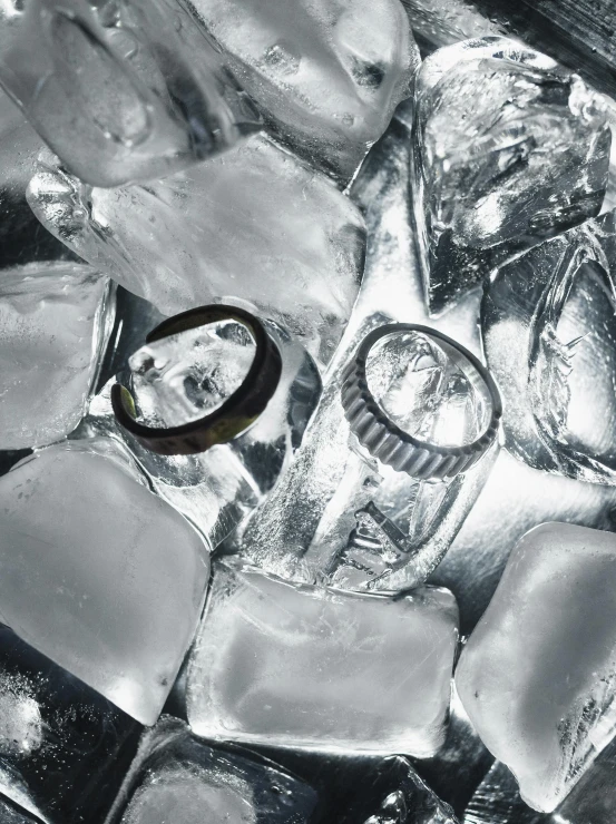 a ring is sitting on an ice block