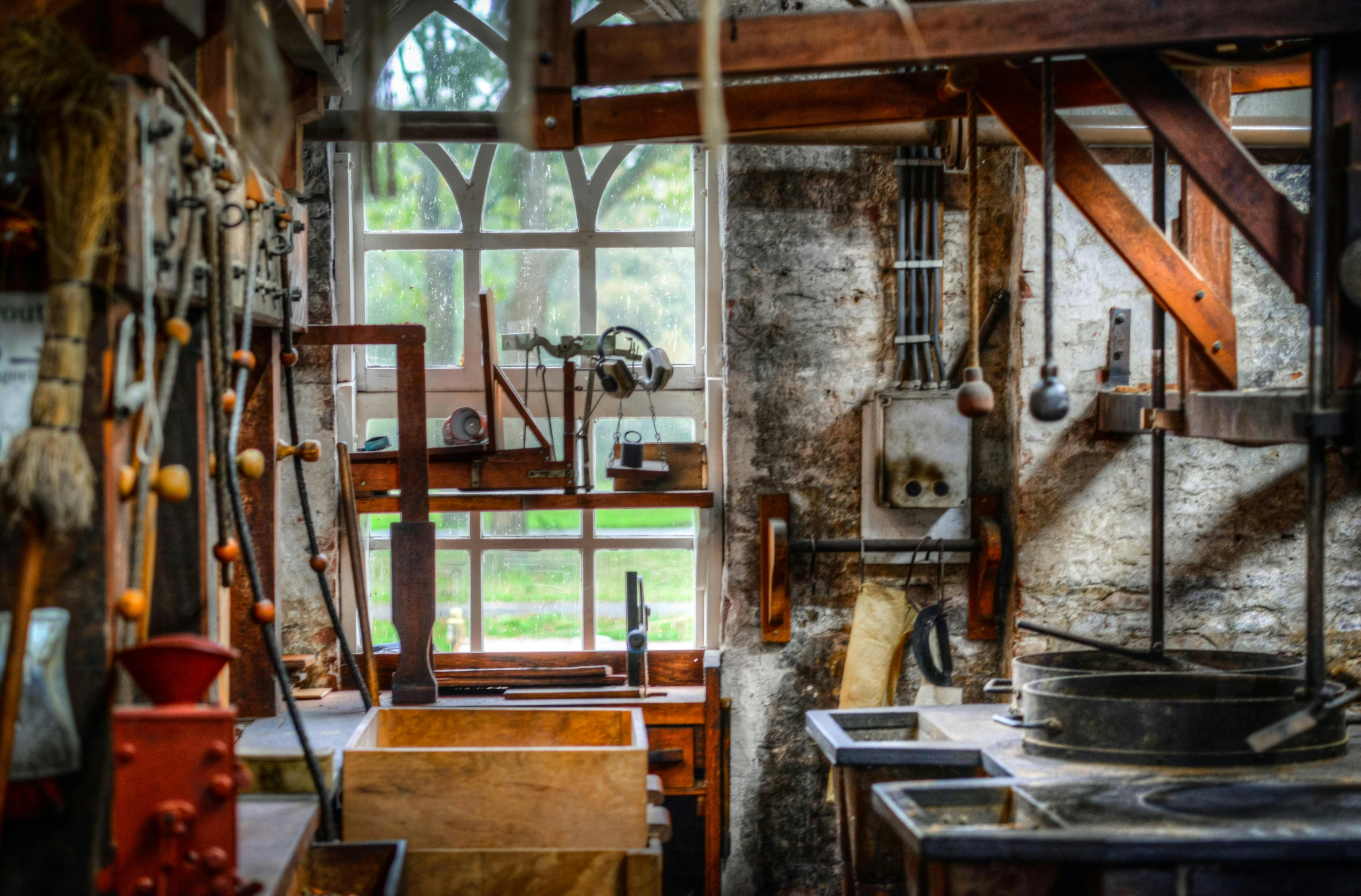 this kitchen is made of bricks and wood