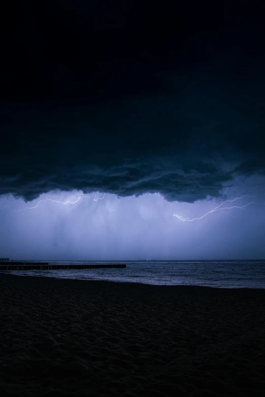 the ocean is full of heavy clouds and lightning