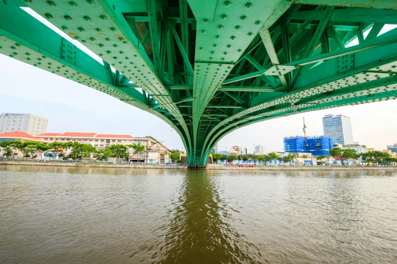 an under view of a bridge over the water